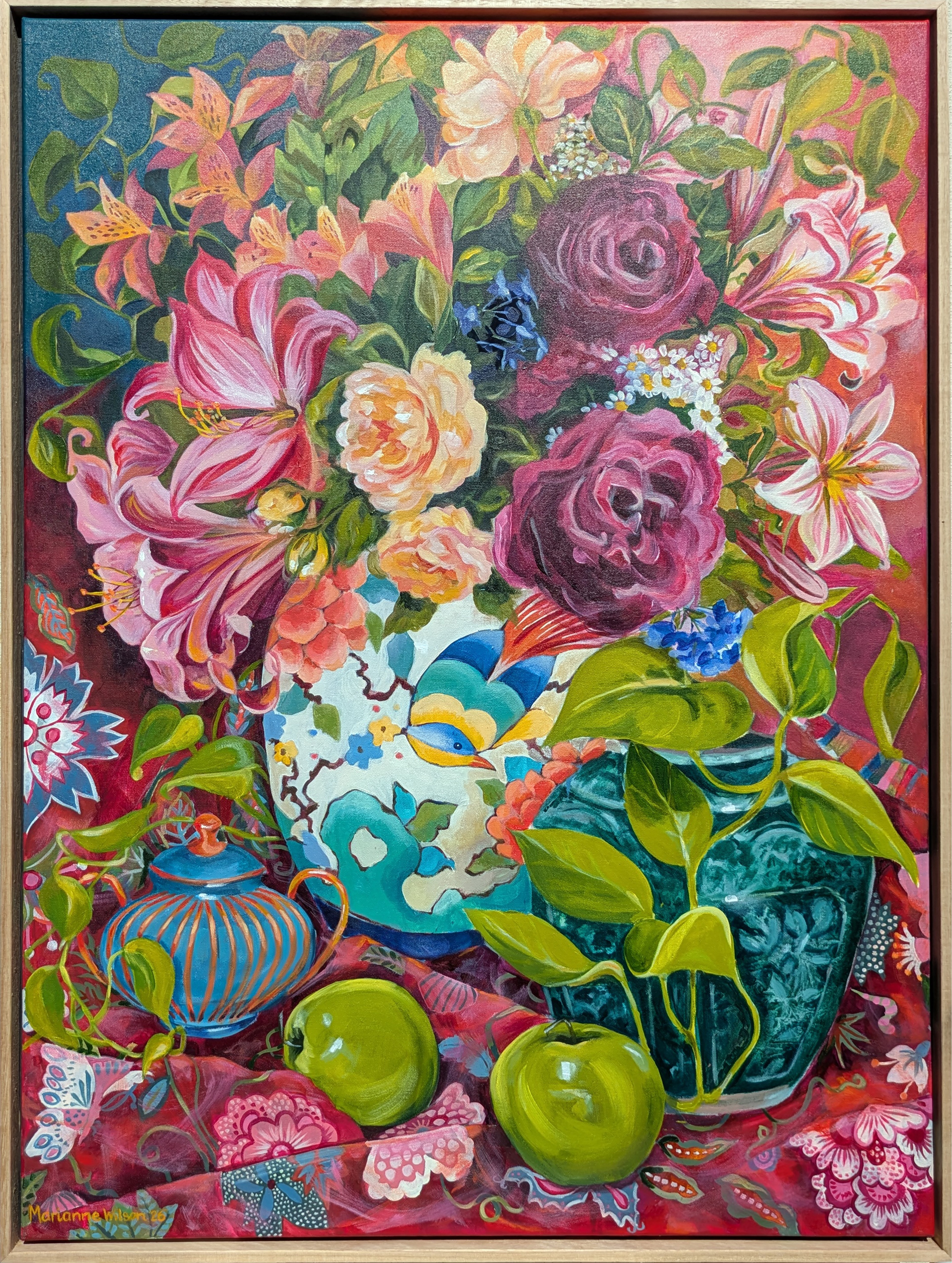 Floral Arrangement on Kenzo Scarf, Oil on Canvas